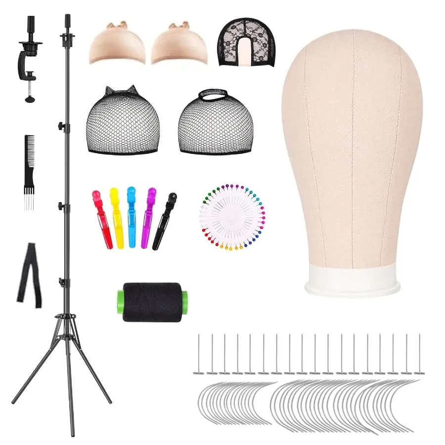 

23 Canvas Mannequin Head with 63 Tripod Stand Ideal for Wig Styling Hair Display and Salon Use Complete Set Includes Wig Caps T