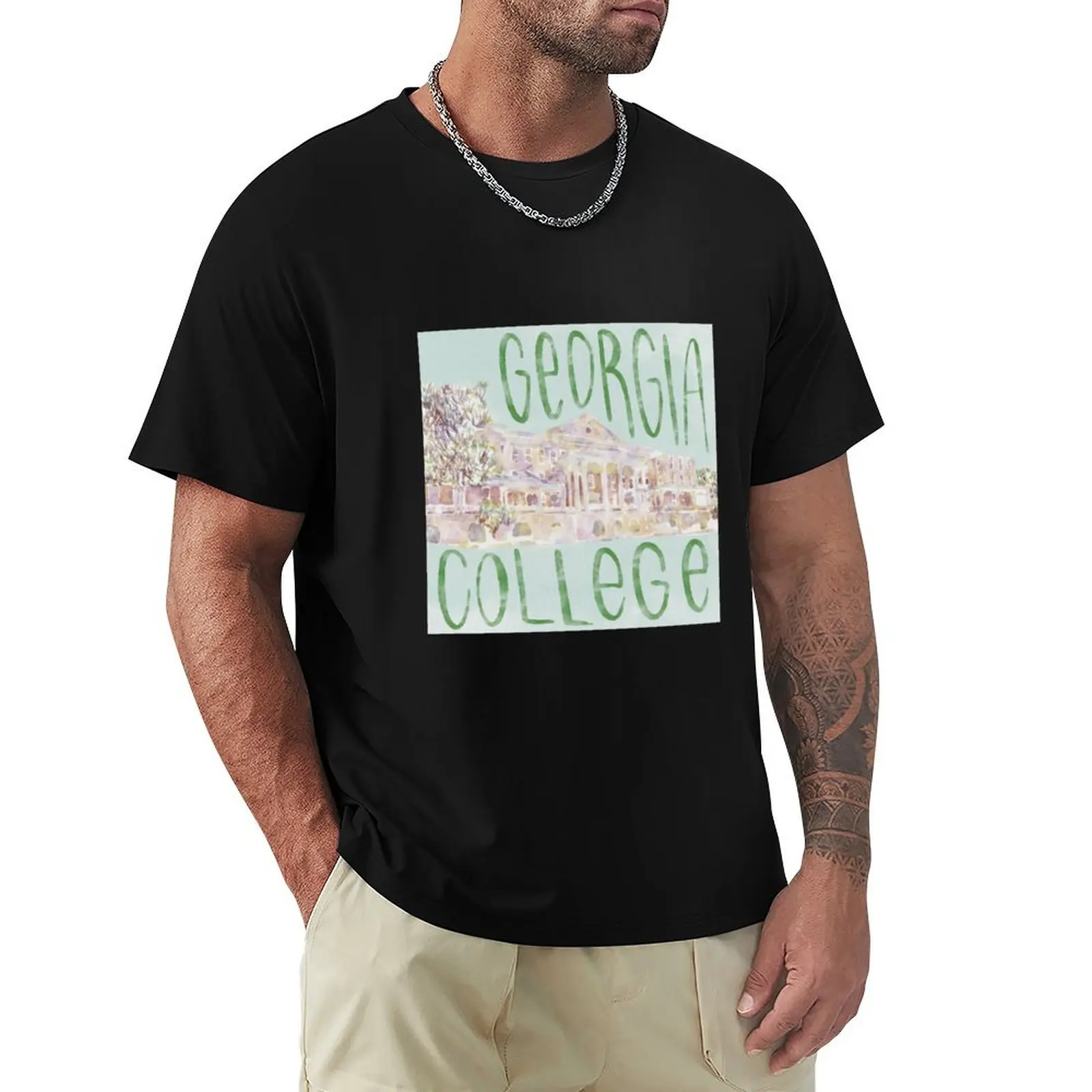 Georgia College Watercolor Sketch T-Shirt Basic Comfort Fit T-Shirt for ...