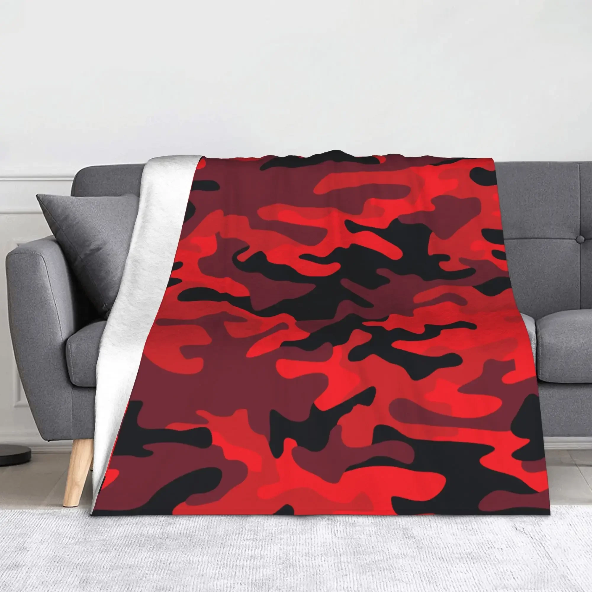 Red Camouflage Fleece Throw Blanket for Sofa Bedding Creative Camo Texture Rug xcm Lounge Piece