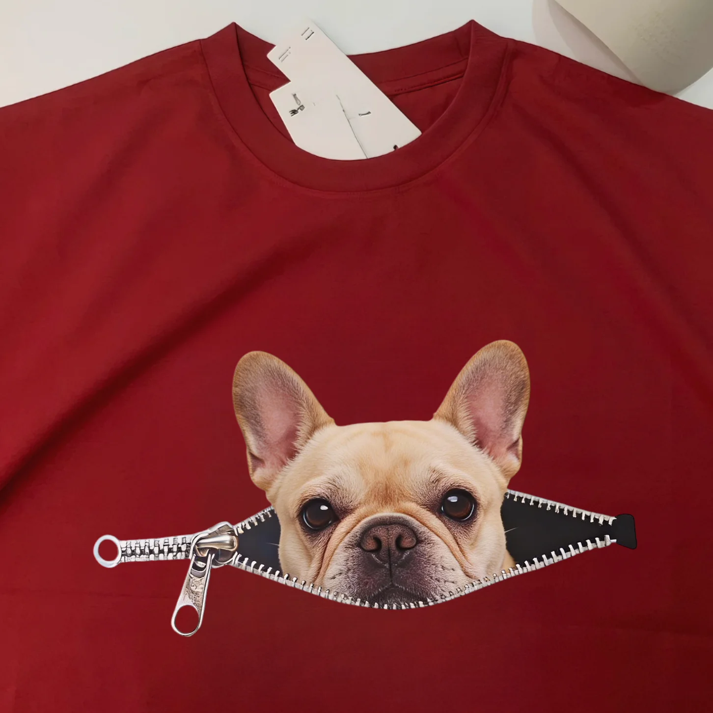 

Zipper Fun Short Sleeve T-Shirt Pure Cotton Dog Walking Half Sleeve Unisex Breathable Casual Style Print Design Cotton Tee