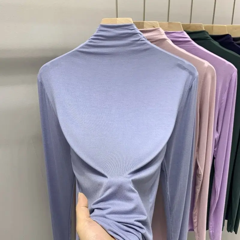 Modal Style Half Turtleneck Bottoming Shirt for Women in Spring Autumn Long-sleeved T-shirt Versatile Autumn Winter Slimming Top