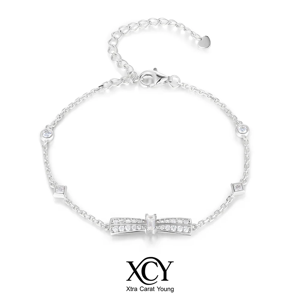 XCY Bow Moissanite Bracelet for Women 925 Sterling Silver Dainty Lab Diamond Bracelets Anniversary Birthday Fine Jewelry Gifts