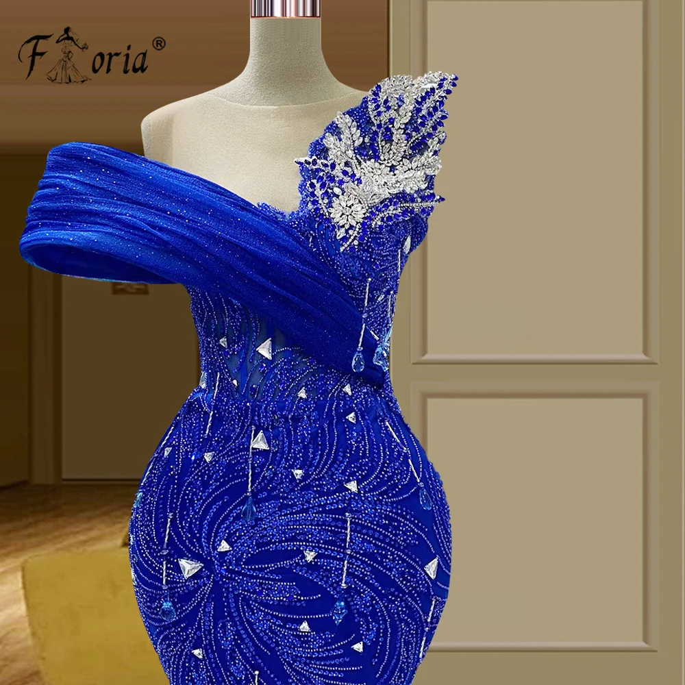 Royal Blue Elegant Mermaid Evening Dress Celebrity Crystal Tassels Stones Dubai Formal Special Event Gown Prom Cocktail Party