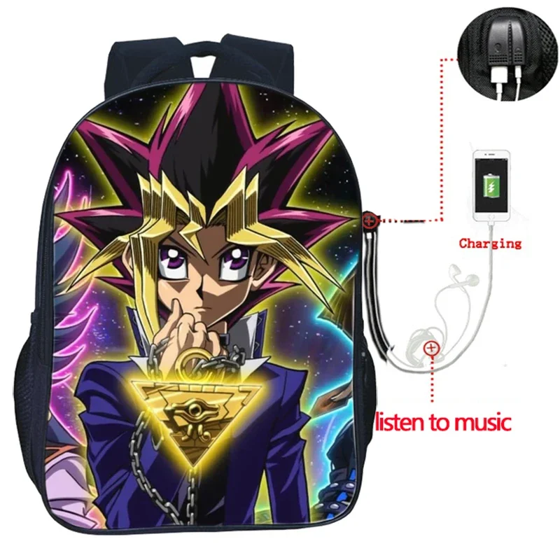 

High Quality Yu-Gi-Oh USB Charge Backpack Men Women Boys Girls Teens Rucksack Student School knapsack Yu-Gi-Oh schoolBag gift