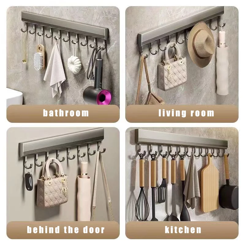 Ponsvrije Muur Gemonteerde Haken Rack Keukengerei Opberg Rij Haak Houder Badkamer Gewaad Handdoek Hangers Multifunctionele Haken