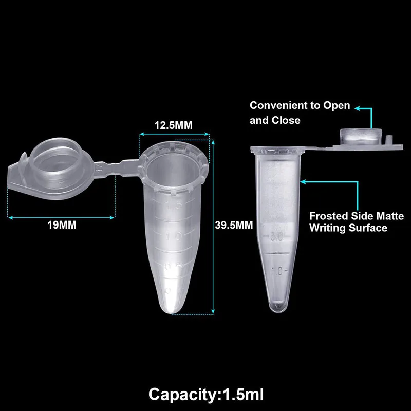 50 Pieces of 1.5ML Transparent Mini Plastic Test Tube Centrifuge Management Unit for Laboratory Sample Container School