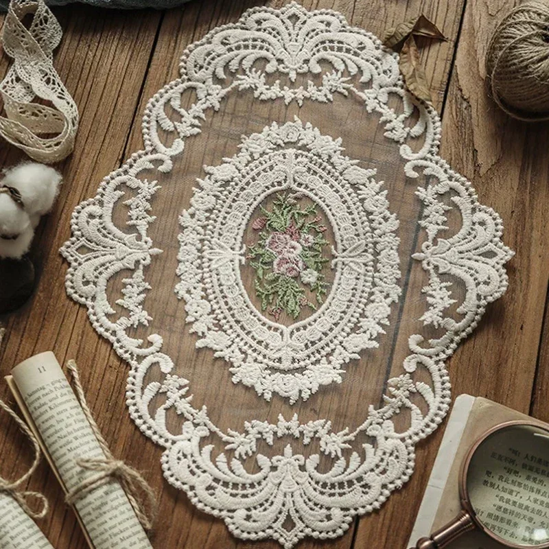 New Oval Lace Embroidery Table Place Mat Ins Christmas Pads Cloth Placemat Cup Coffee Tea Coaster Doily Kitchen Table Decoration