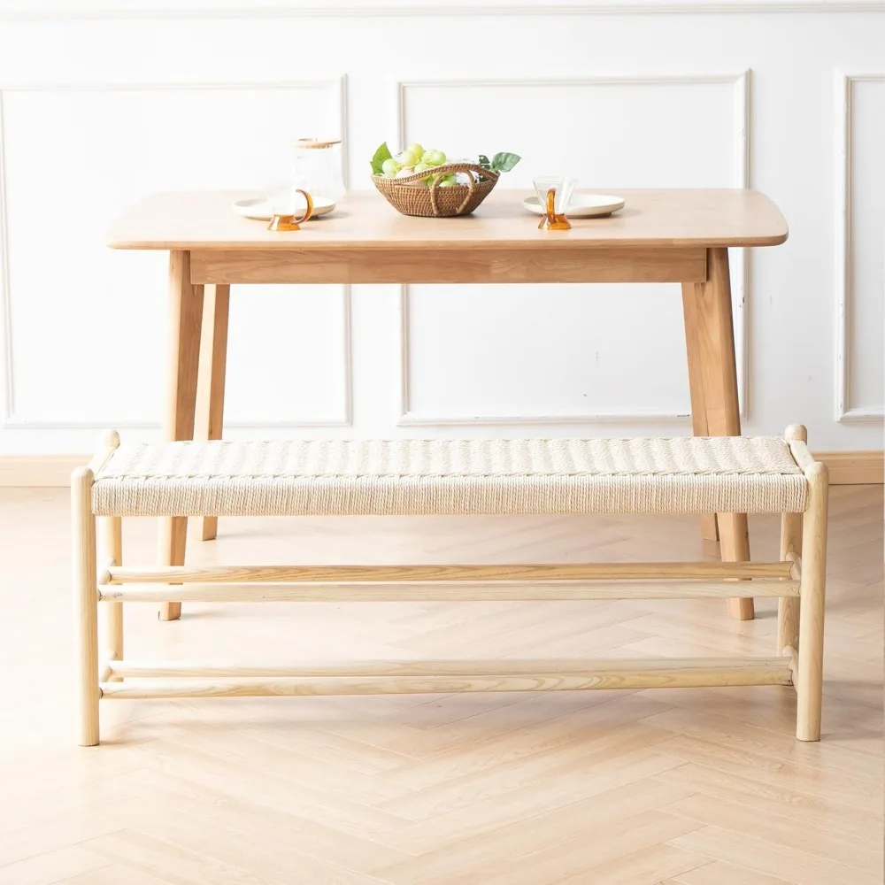 مقعد مدخل من خشب البلوط الريفي مع مساحة تخزين للأحذية المنسوجة، بطول 45 بوصة لغرف المعيشة وغرفة الطعام #3