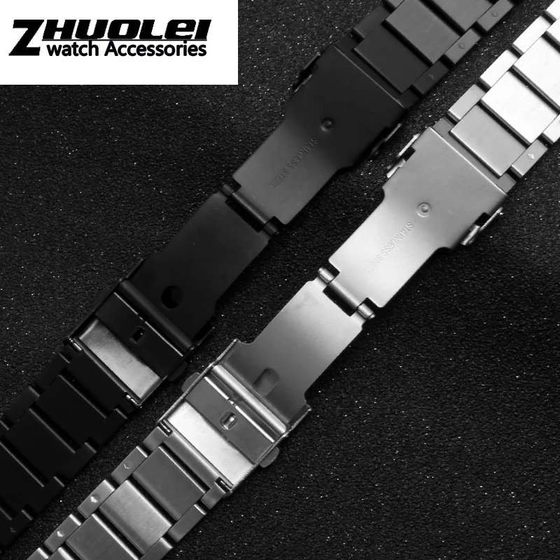 stainless steel watchband for men\'s silver PVD black bracelet straps 18mm 20mm 22mm 24mm