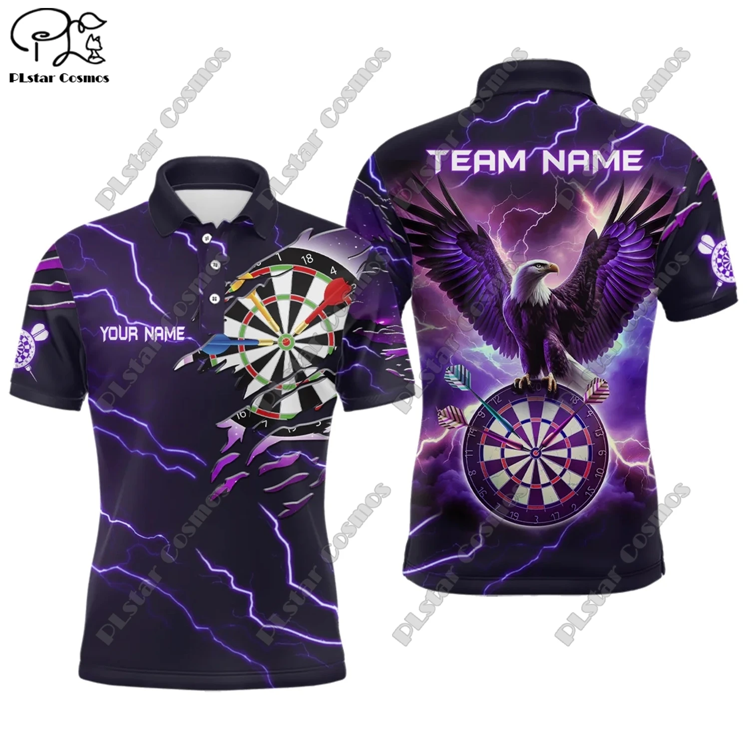 New Colorful Flame Throwing Darts Polo Shirt Customized Name Unisex 3D Printed Darts Club Polo Shirt F-8 image 2