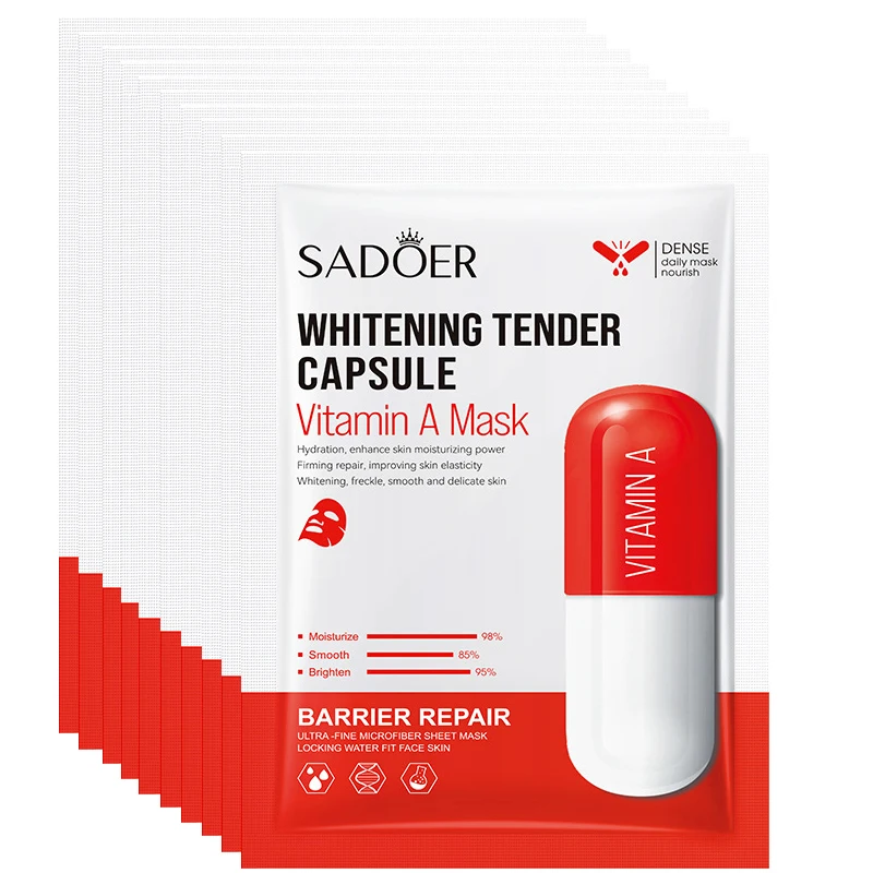 

10pcs Vitamin A Moisturizing Facial Mask Whitening Skin Care Anti-Aging Brighten Hydration Sheet Face Mask Beauty Health