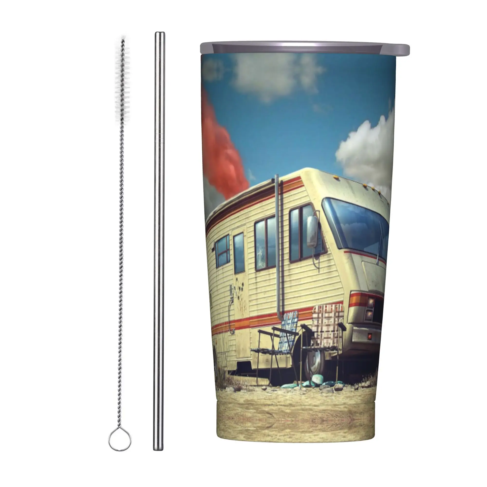 Breaking Bad Bus Tumbler Vacuum Insulated Walter White Chemical Thermal Cup with Lid Straw Smoothie Tea Mugs Water Bottle, 20oz