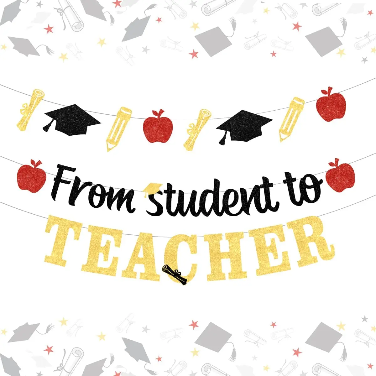 

Teacher Graduation Banner Party Decorations with Red Black and Gold Color From Student To Teacher Graduation Decoration Supplies