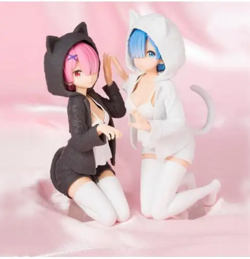 No box 13CM 1set Japanese original anime figure Rem/Ram cat ears action figure