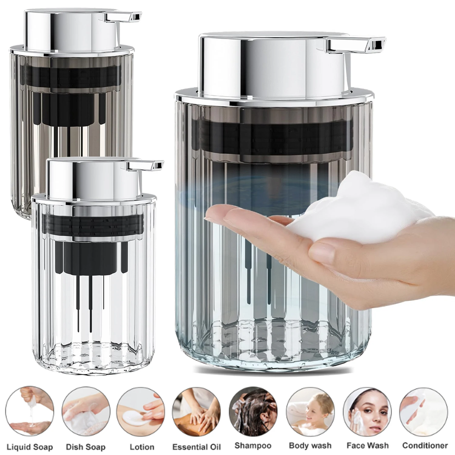 Hands Foaming Soap Dispenser for Bathroom Liquid Soap Mousse Bottle Refillable Kitchen Push-type Dish Soap Container