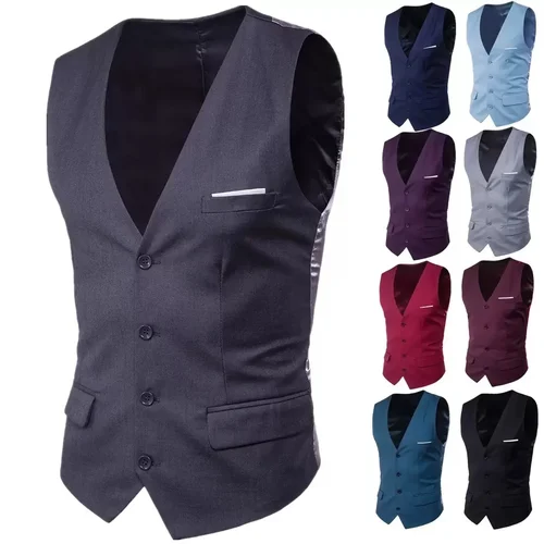 Imagen 2 del producto Traje de alta calidad para hombre, chaleco, chaleco informal de negocios, ajustado, para novio, padrino de boda, chaqueta, chalecos, vestido Formal de fiesta