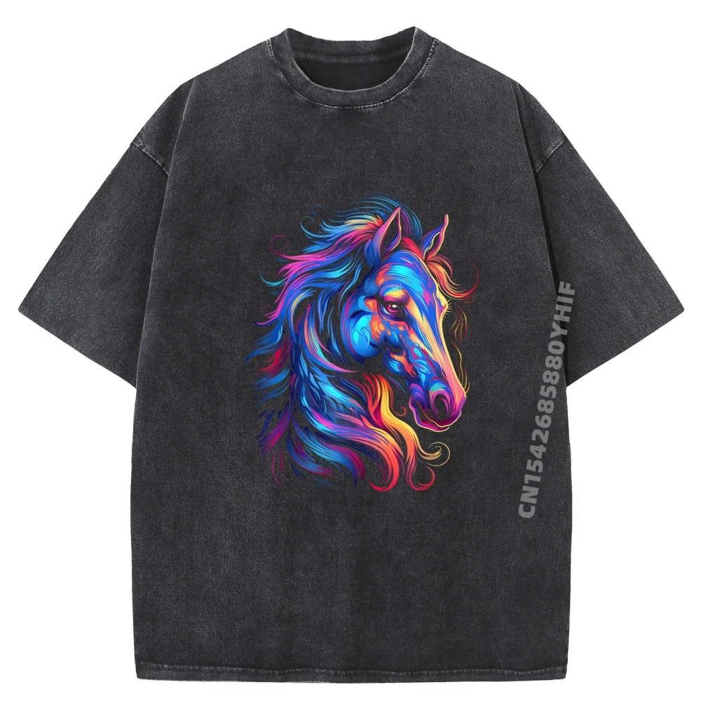 

Horse For Women Teen Beautiful Horse Oversized T Shirt Mens Streetwear Washed T-Shirt Vegan Printed Clothes