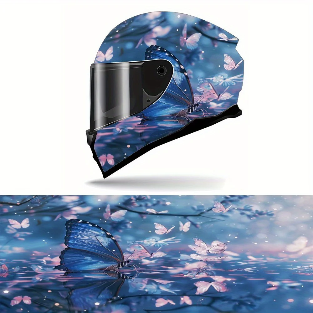Blue, dynamic butterfly, hot-selling style, exquisite, cool, gift, motorcycle helmet sticker - durable PVC, motorcycle racing he