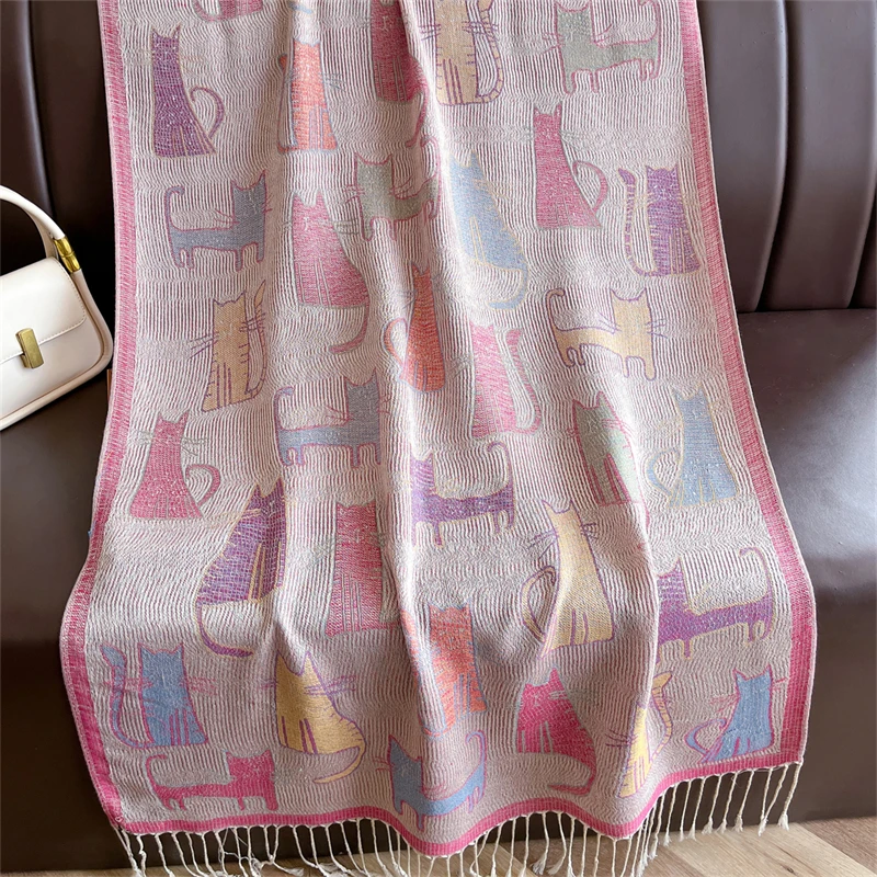 

Роскошные кашемировые зимние шарфы с вышивкой, женские парео, накидка, теплый мусульманский хиджаб, шаль с котом, массивный платок, женское элегантное пончо