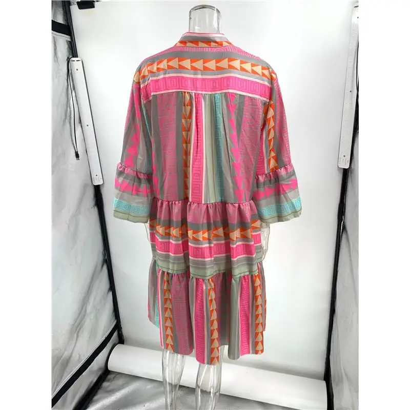 Autunno Stampa V-ne 7/8 Sve Dr Faion Independent Station da donna Abito transfrontaliero in cotone e lino Bell Sve