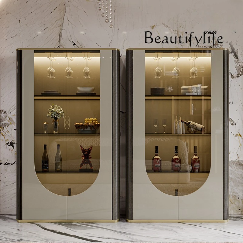 

Light luxury glass wine cabinet against the wall Customized restaurant storage Simple Italian postmodern high-end paint bookcase