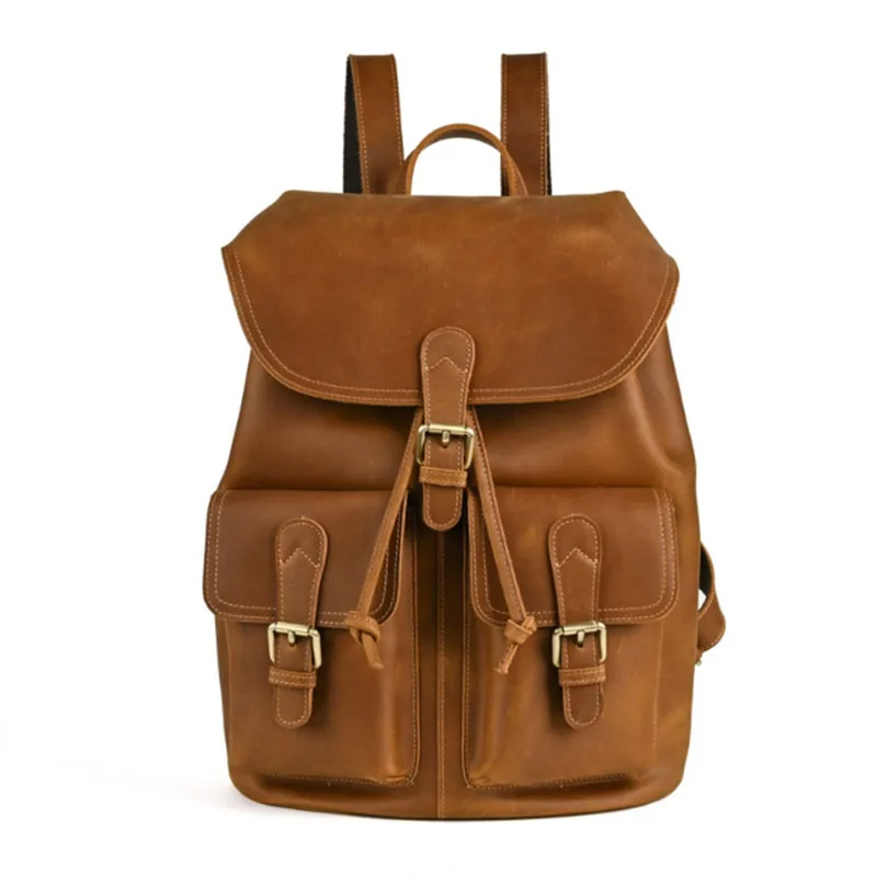 

Crazy Horse Leather Backpack Men's Leather Large Capacity Leisure Travel Bag New Retro Leather Fashion Backpack