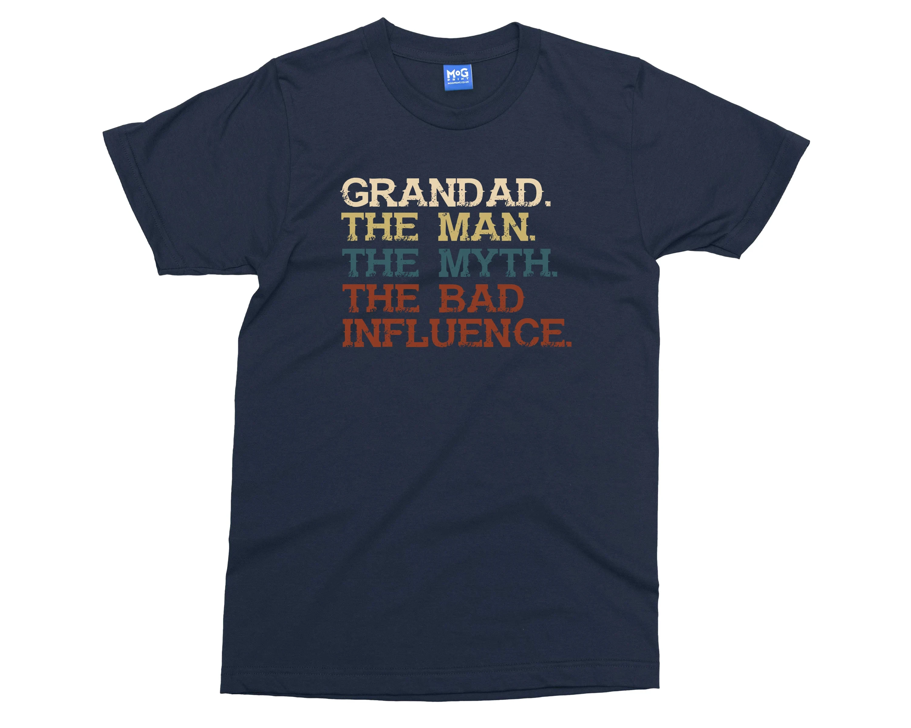 Grandad The Man The Myth The Bad Influence T-shirt, Funny Birthday Gift T-shirt for Grandfather, Cool Father’s Day Gifts