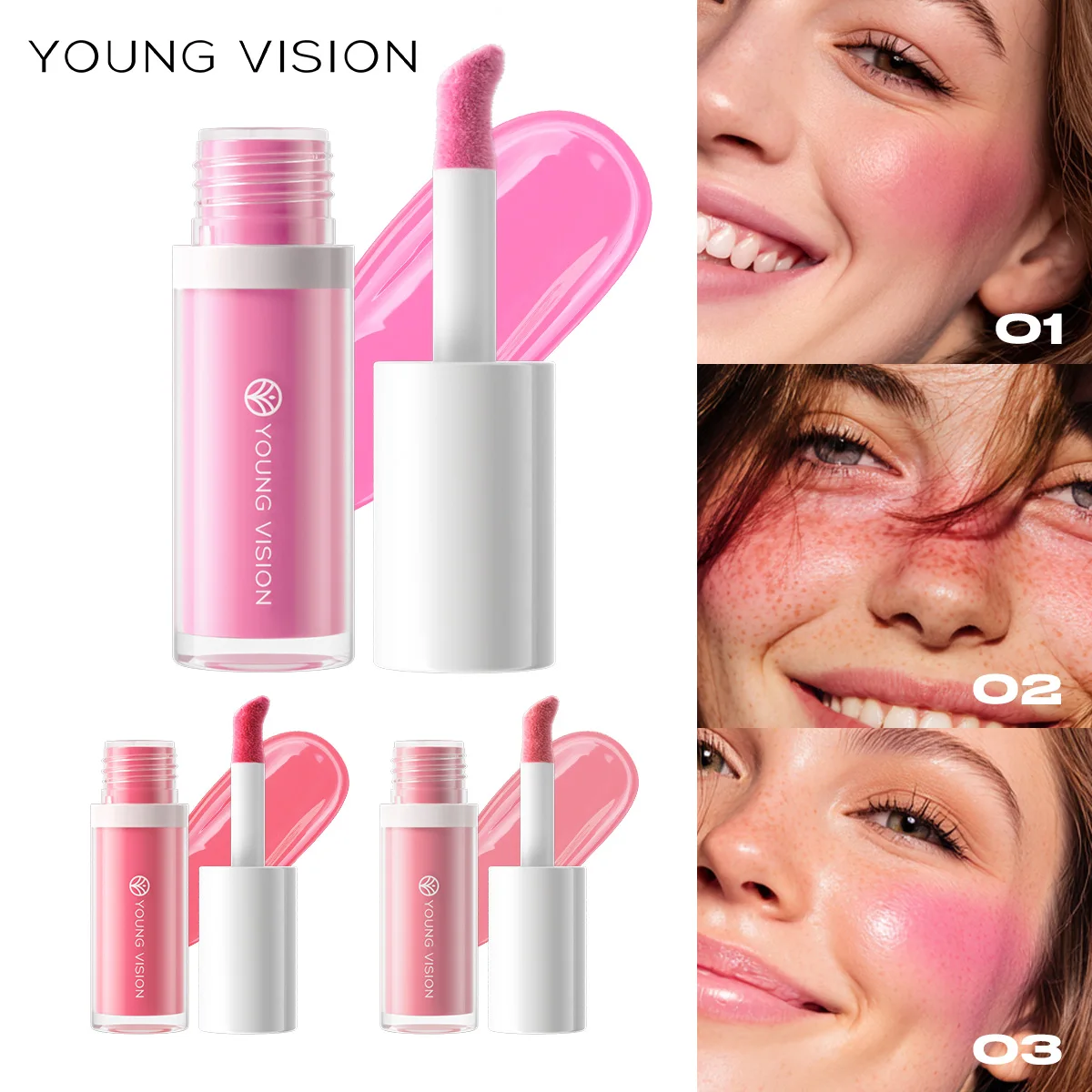 YOUNG VISION Spugna di bellezza a 3 colori + fard liquido Velluto setoso Rosa Fard liquido Cosmetici naturali e facili da sfumare