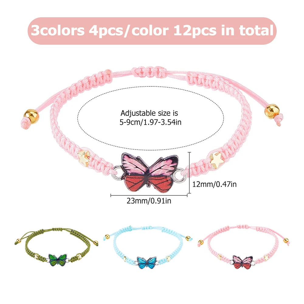 12Pcs Butterfly Party Favor Bracelets Cute Butterfly Adjustable Rope String Woven Friendship Bracelets for Women Birthday