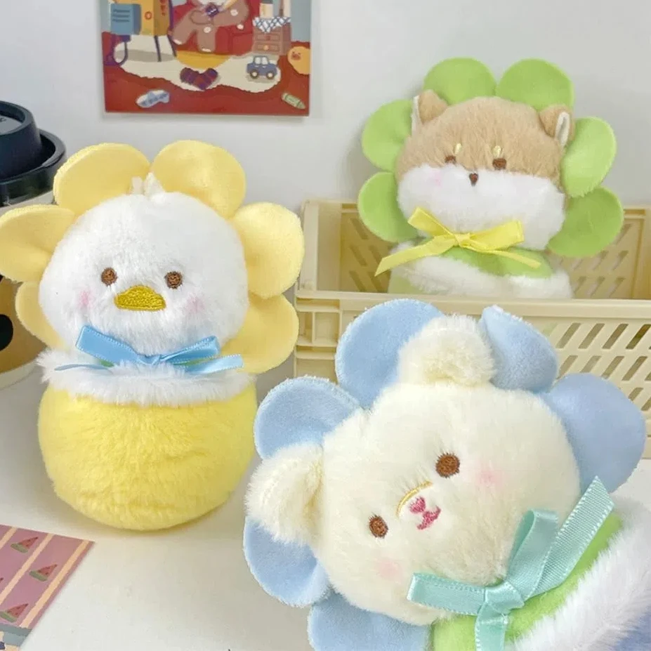 Creative Dog Puppy Plush Keyring Duck Kawaii Bear Plushies Pendant Soft Toy Flower Pig Keychain Bag Hanging