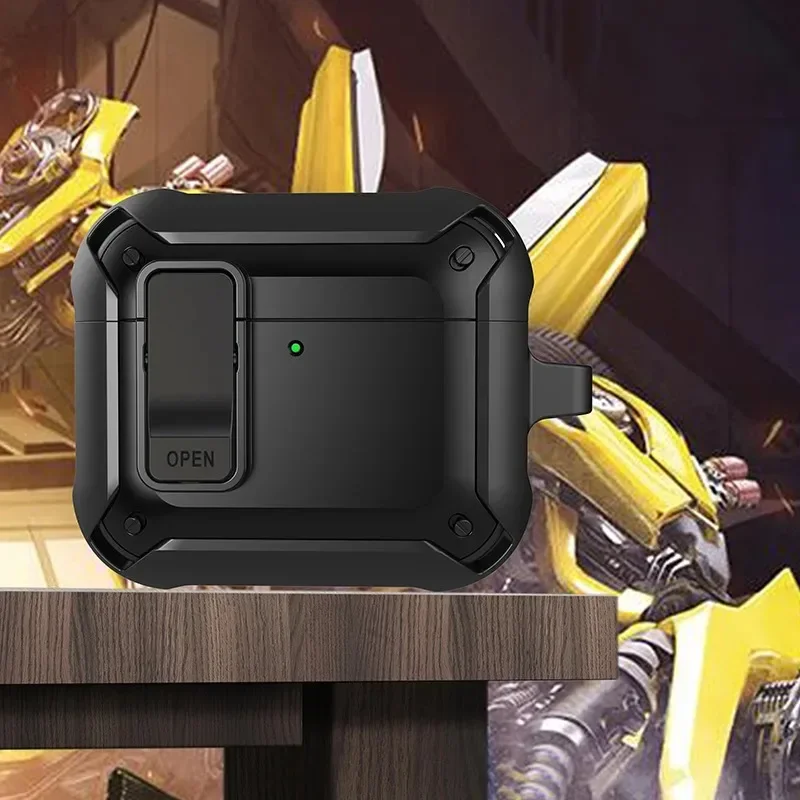 Novo para airpods 4th geração caso militar tpu à prova de choque capa dura protetora com bloqueio seguro para apple para airpods 4 caso