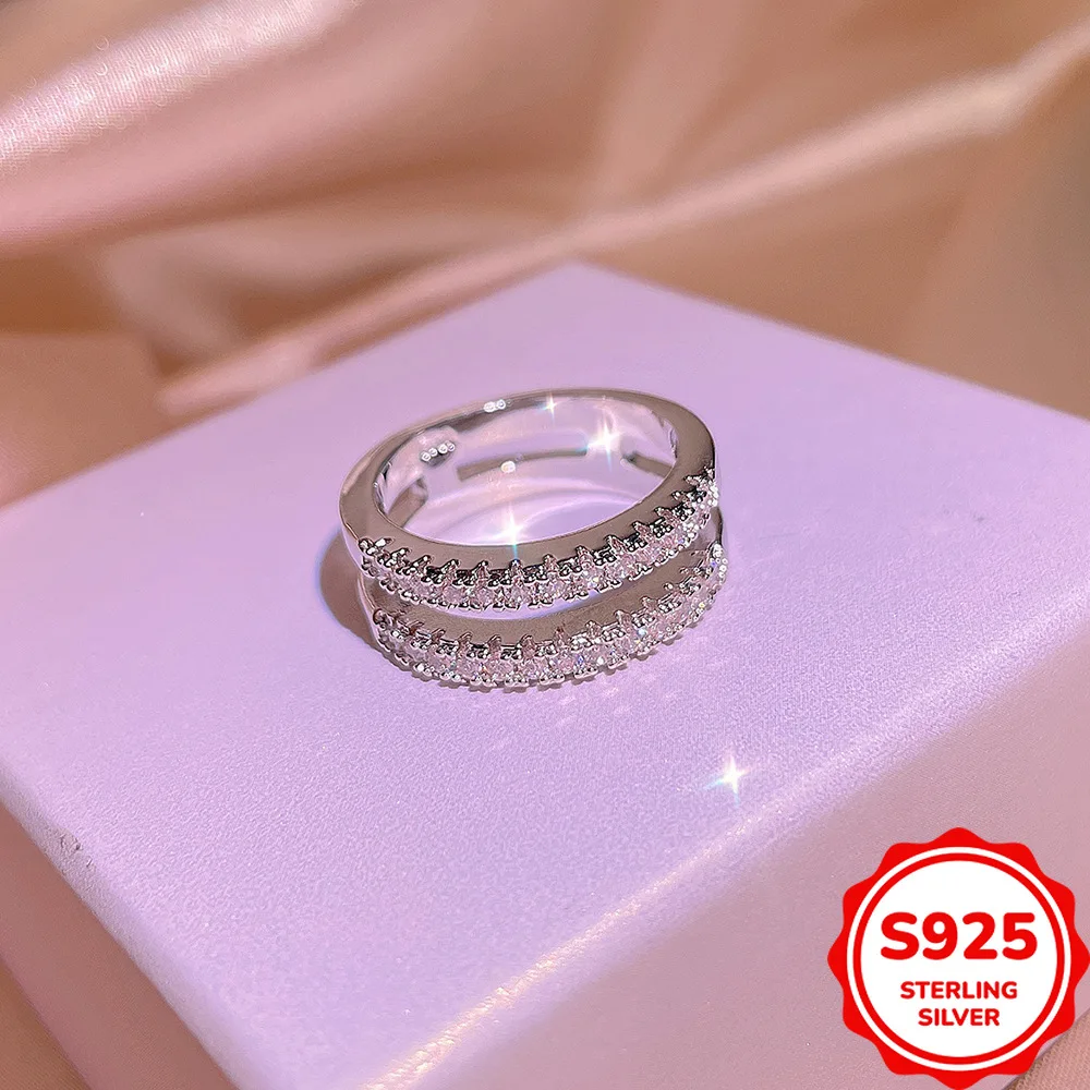 Classic and versatile genuine S925 silver niche design multi-ring full diamond ladies ring commuting personality
