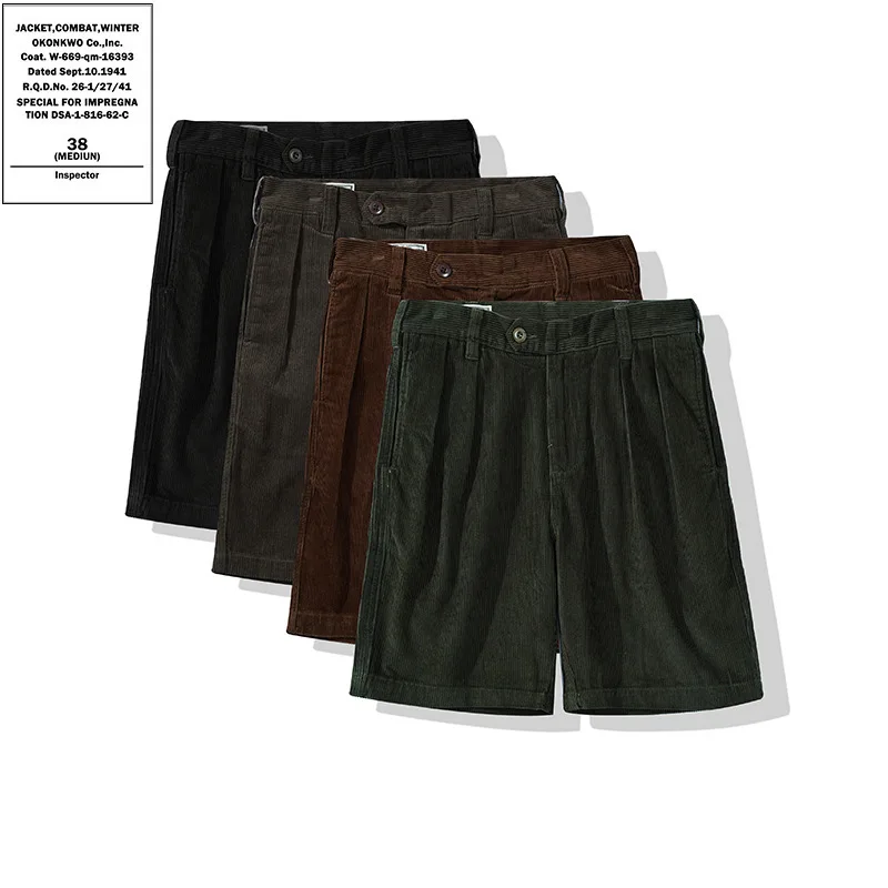 

American Sle Retro Thi Corduroy Men's orts Five-Quarter Casual Workwear Pants mid Waist Zipper Fly Straight Leg Summer