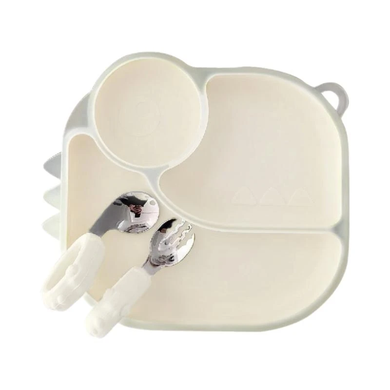 

J15U Completes Silicone Toddler Dining Set with Suction Divided Plate & Soft Tip Utensils Baby Silicone Tableware Set Gift