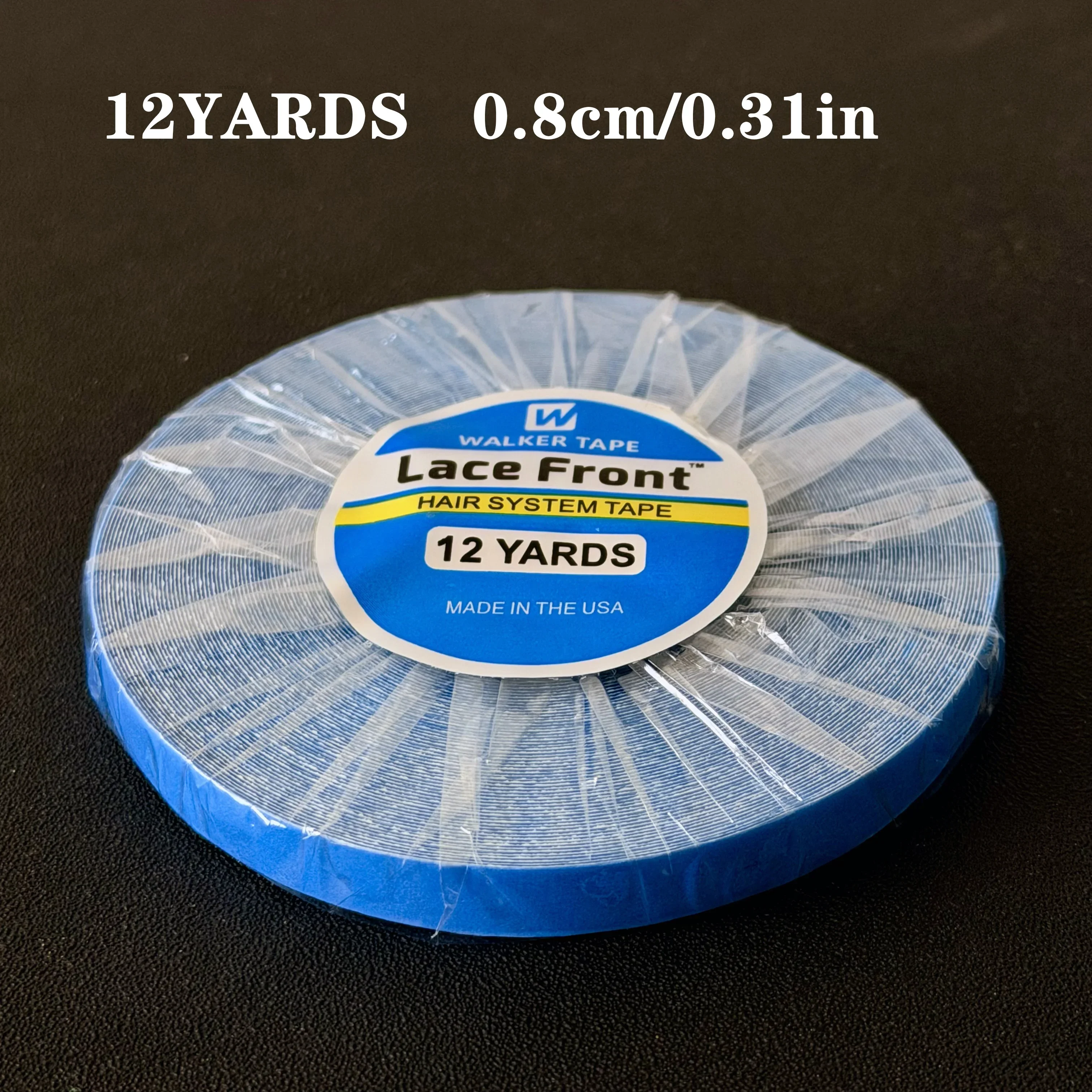 1 Roll Lace Front Wig Tape, 12 Yards, 0.8cm/1.0cm/1.27cm/2cm/2.54cm, Blue Waterproof Adhesive Tape for Hair Extensions