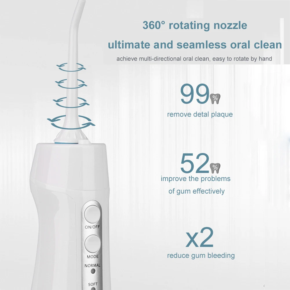 Electric Oral Irrigator USB Rechargeable Water Flosser 300ML Water Tank Waterproof 3 Modes 2 Jet Tips Dental Tooth Clean Device