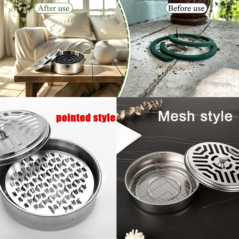 Mückenspiralenhalter aus Metall mit Deckel, tragbarer Räucherspiralenhalter für Outdoor-Camping, Terrasse und Party – Detail 3