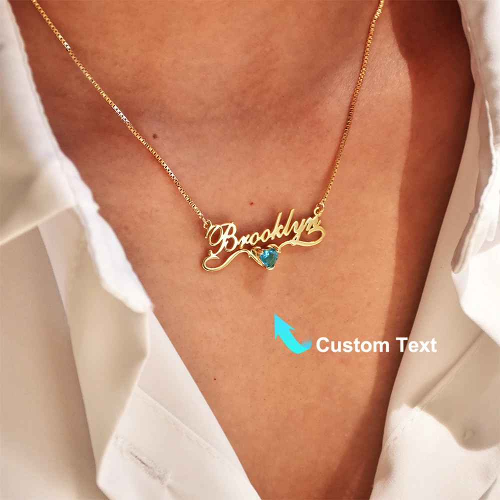 

Customized Ribbon Heart Birthstone Name Necklace Personalized Ribbon Heart Name Necklace Women Custom Jewelry Christmas Gifts