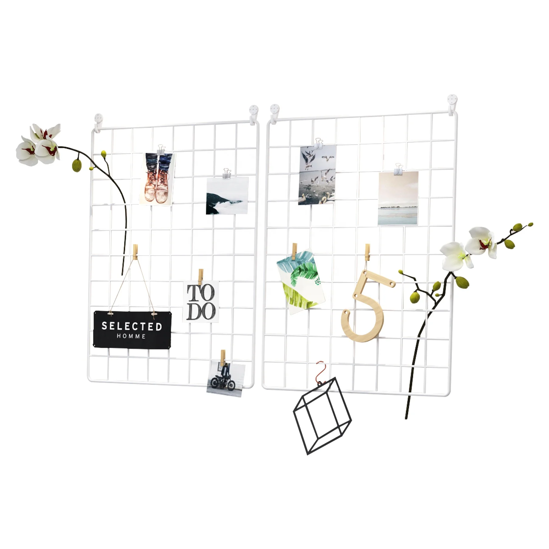 Home Storage Decor Style 2 Pack DIY Install Metal Wire Grid Wall Panel Rectangle Mesh Photo Wall Organizer
