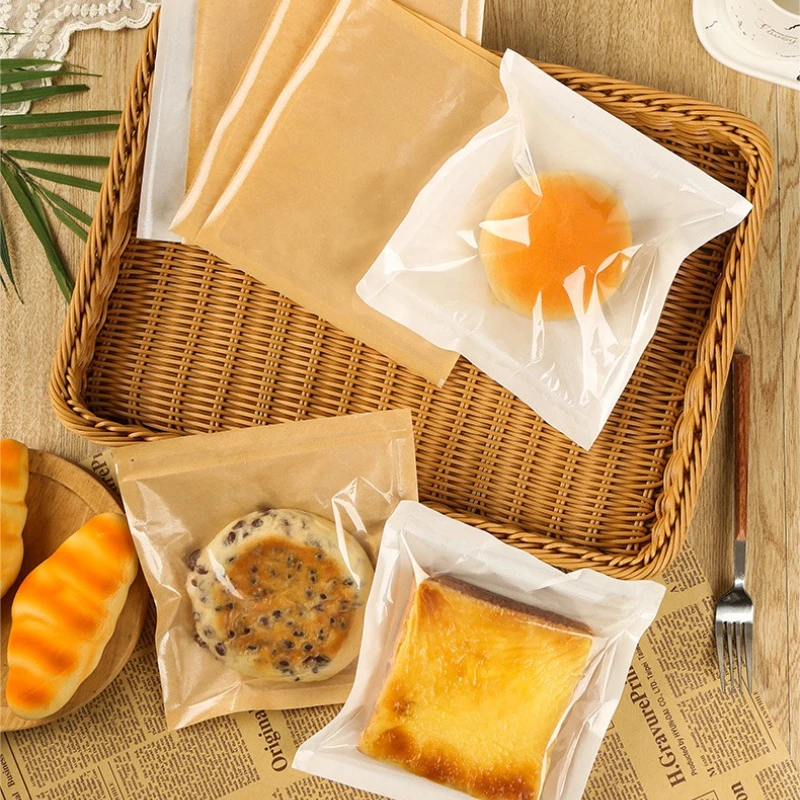 50/100 قطعة أكياس الخبز أكياس الورق المقاومة للزيت نخب الكرواسون الحلويات المنزل المطبخ مخبز المتاح التعبئة والتغليف البني والأبيض #5