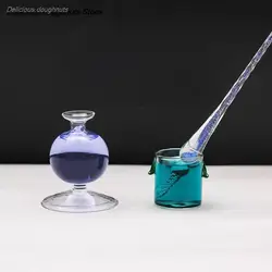1pc Handicraft All-Clear Glass Inkwell Dip Pen Holder Furniture Decoration