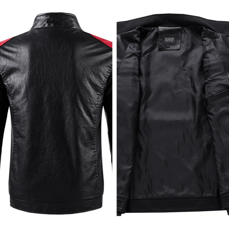 Motorcycle Equipment, Leather Jacket, Color-blocking Stand-up Collar, PU Leather Motorcycle Jacket, Casual Leather Jacket