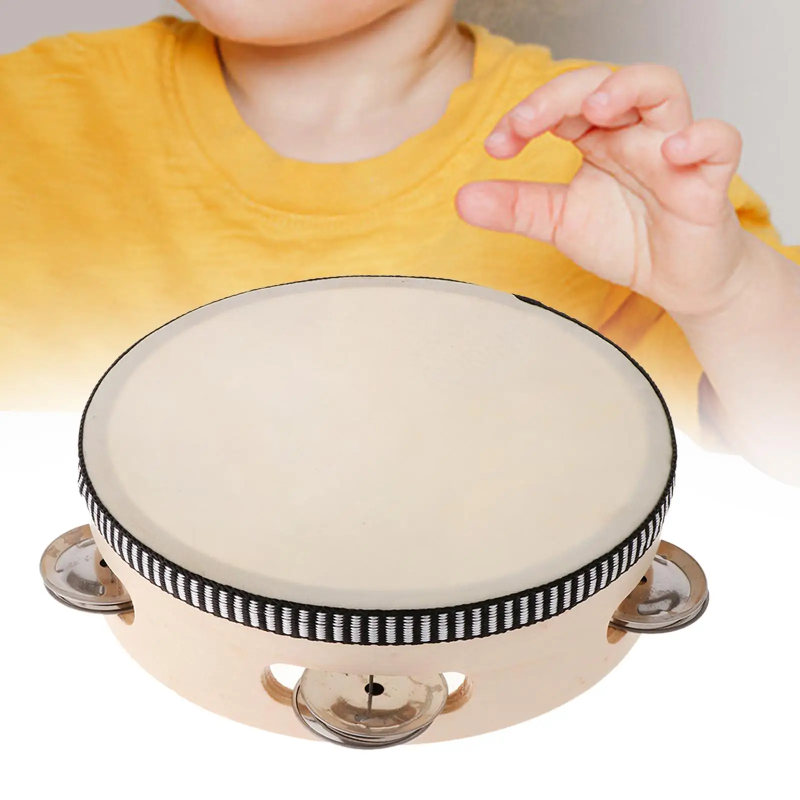 Tambourine Educational Instrument Gift Handheld Drum for Church KTV Toddler