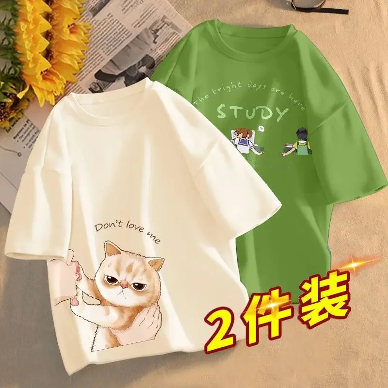 short sleeve kid clothes middle school high school student t-shirt 2pcs summer t-shirt girl top teensager cartoon child clothes