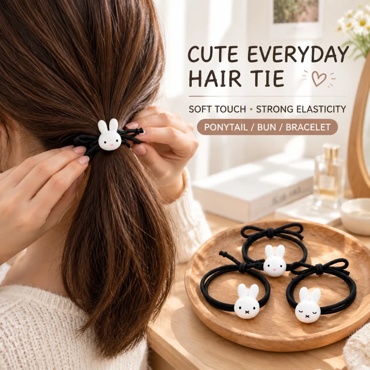 Cute Miffy Cartoon Elastic Headband Hair Accessory Hand Rope Hair Tie Decoration Strap Gift Couple Matching Style Women Girls
