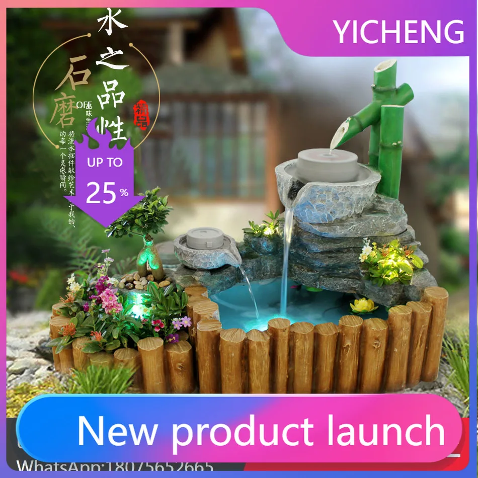 

LYY Indoor fish pond fountain running water wooden pile humidification ornament circulating water garden lucky water landscape