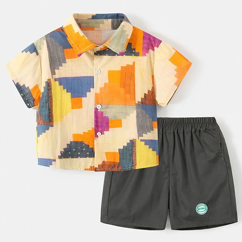 

Summer Toddler Boy Clothes Korean Fashion Print Cotton Short Sleeve Baby Tops+Shorts Kids Boutique Clothing Children's Sets B129