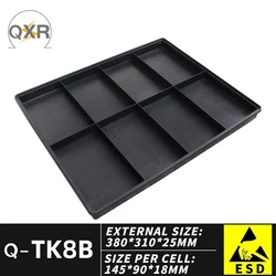 Q-TK8B ESD Tray compartment grid Tray 380X310X25mm Black 8 Grid Antistatic ESD Parts Tray
