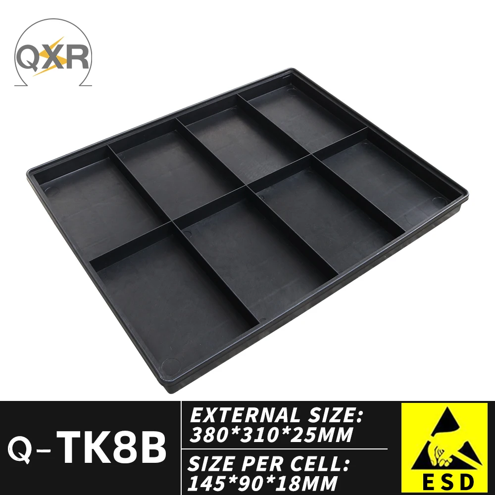 ESD Q-TK8B compartment grid Tray 380X310X25mm Black 8 Grid Antistatic ESD Parts Tray