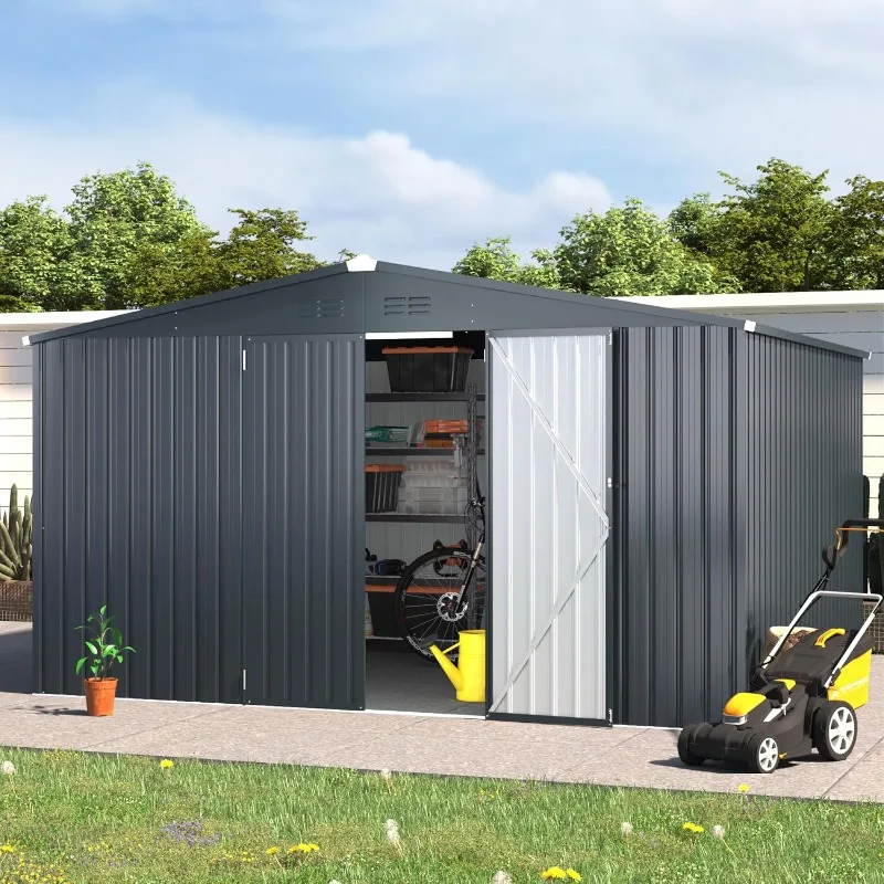 AECOJOY Shed 12' x 10' Storage Shed Large, Sheds & Outdoor Storage Clearance 10x12 Sheds for Garden,Outside use in Dark Grey